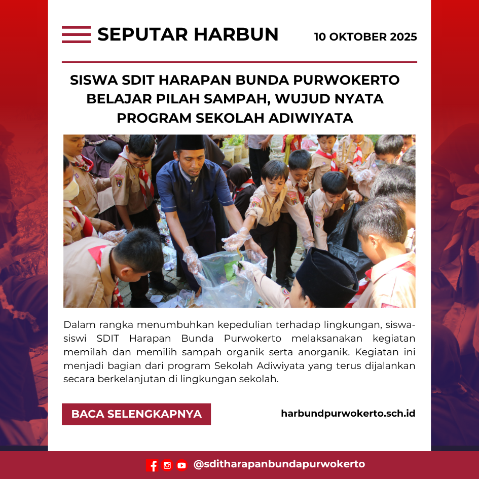 Siswa SDIT Harapan Bunda Purwokerto Belajar Pilah Sampah, Wujud Nyata Program Sekolah Adiwiyata