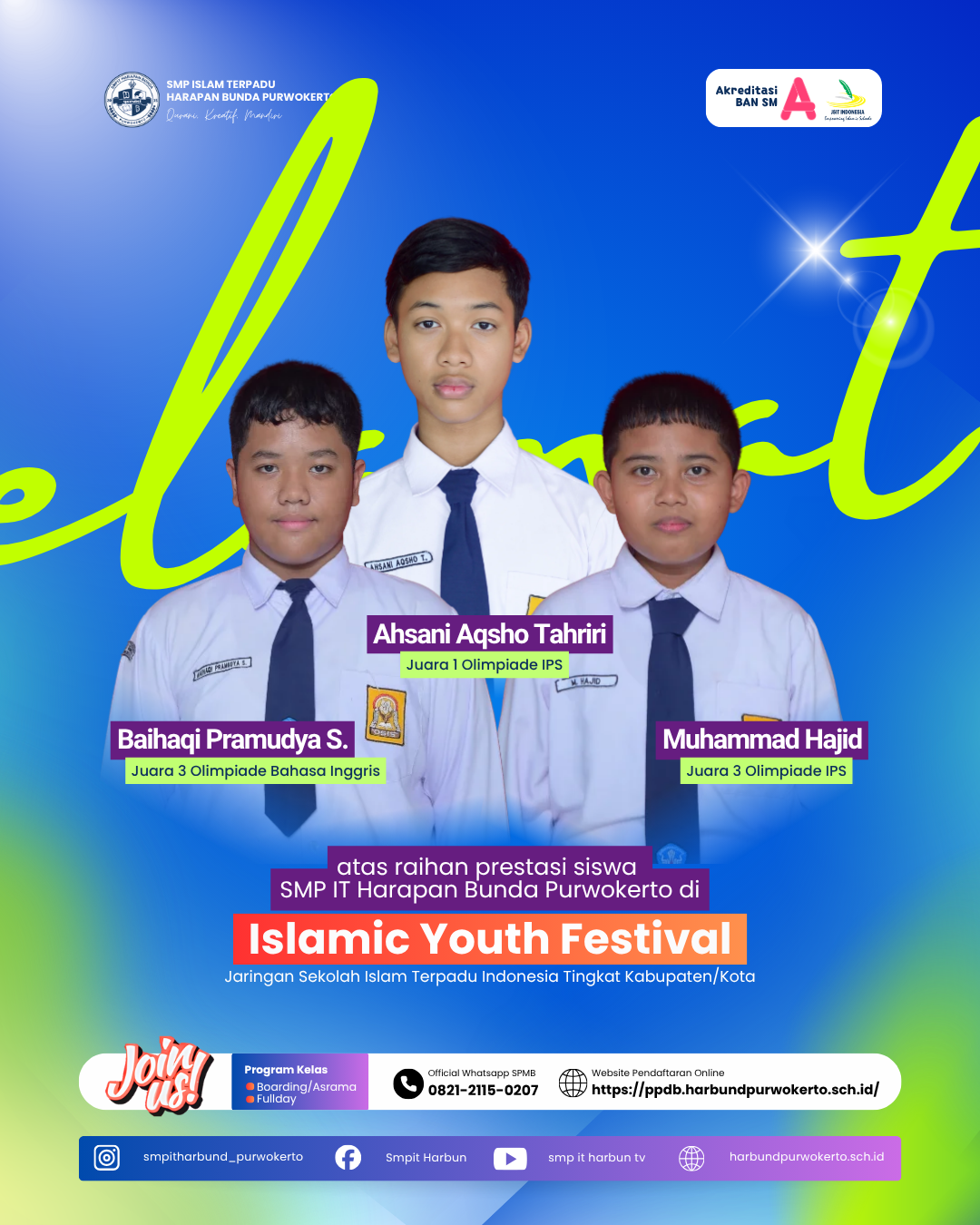 Dua Siswa SMP IT Harapan Bunda Purwokerto Melaju ke Provinsi Lewat Islamic Youth Festival